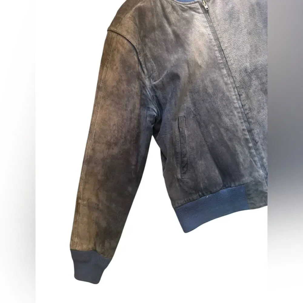 Vtg Suede Multi-Tone Patina Fade Distressed Retro Aviation Bomber Jacket Mens L